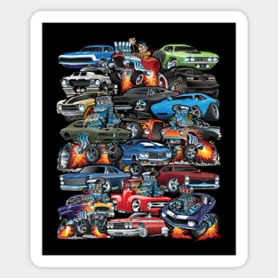 Car Madness! Muscle Cars, Classic Cars and Hot Rods Cartoon Sticker